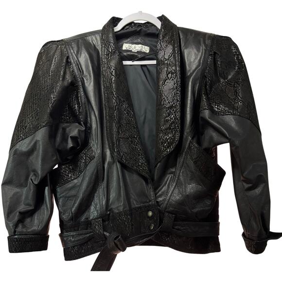 Laurice Vintage Genuine Leather Button and Belt Animal Print Accent Jacket - Picture 1 of 16